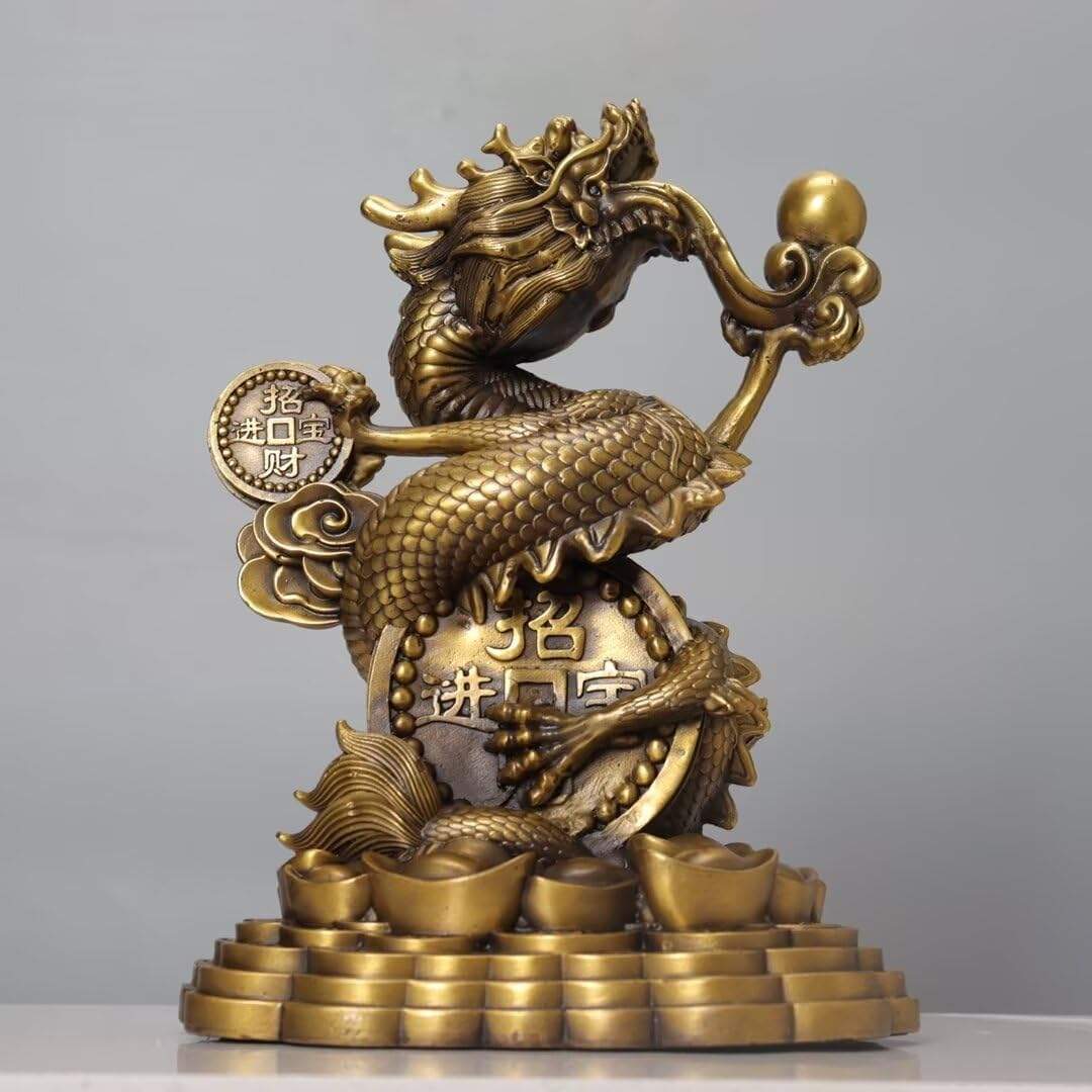 Julrybox Pure Copper Dragon Statue Home Office Decor