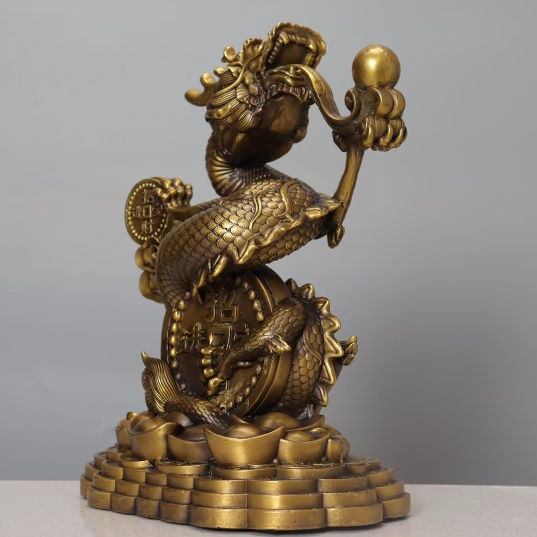 Julrybox Pure Copper Dragon Statue Home Office Decor