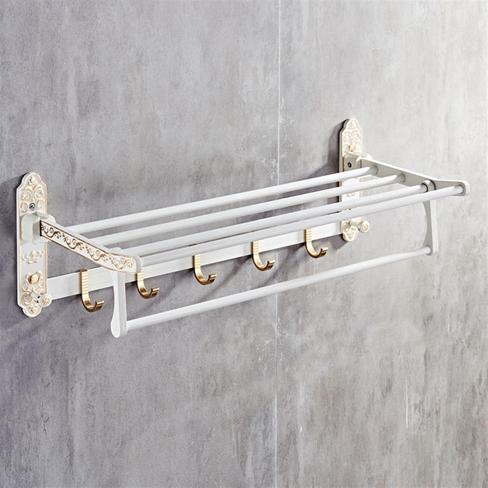 Foldable Towel Rack with 7 Hooks and Carved Design
