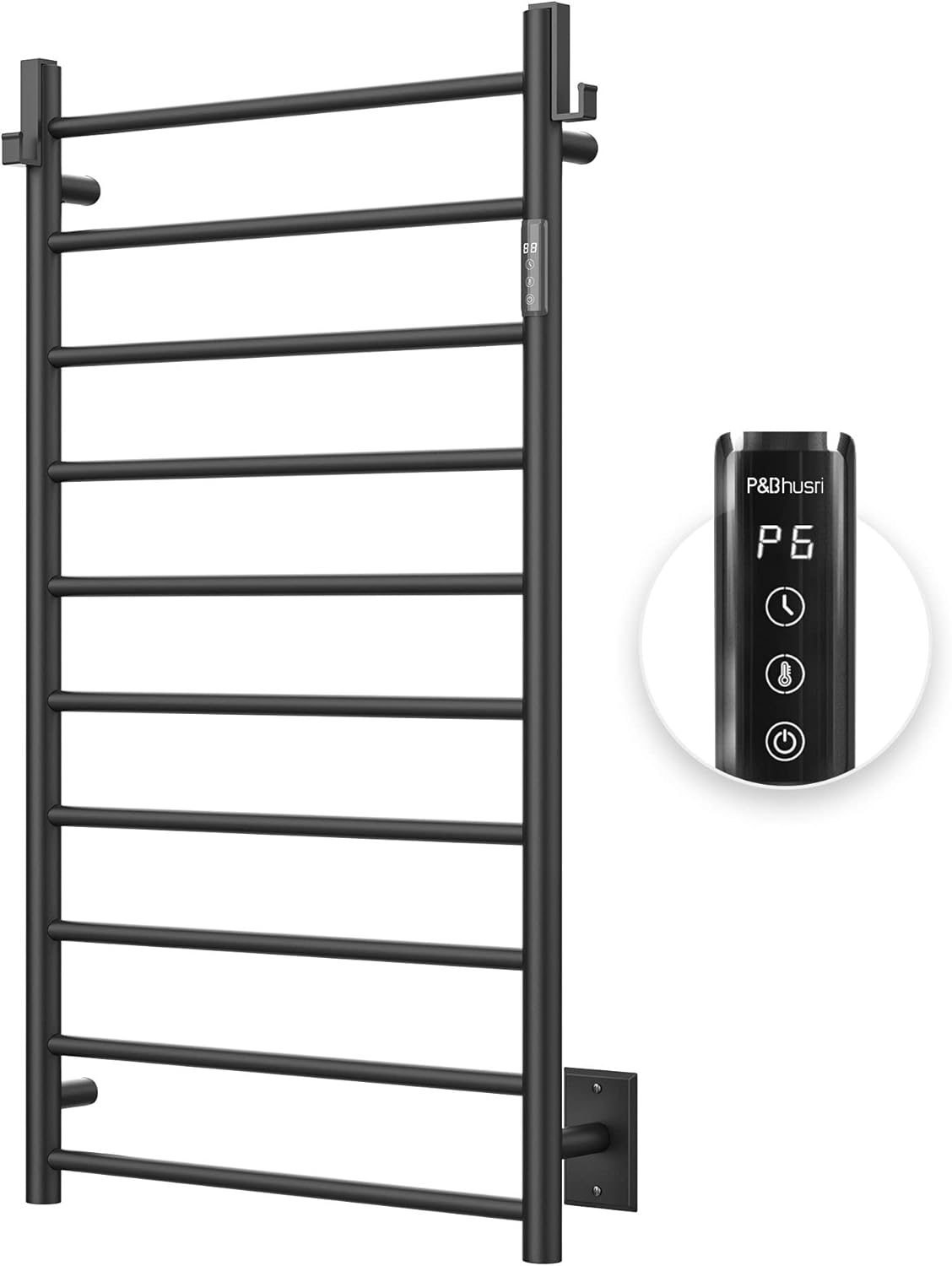 PBhusri 10-Bar Heated Towel Rack with Timer and LED Indicator