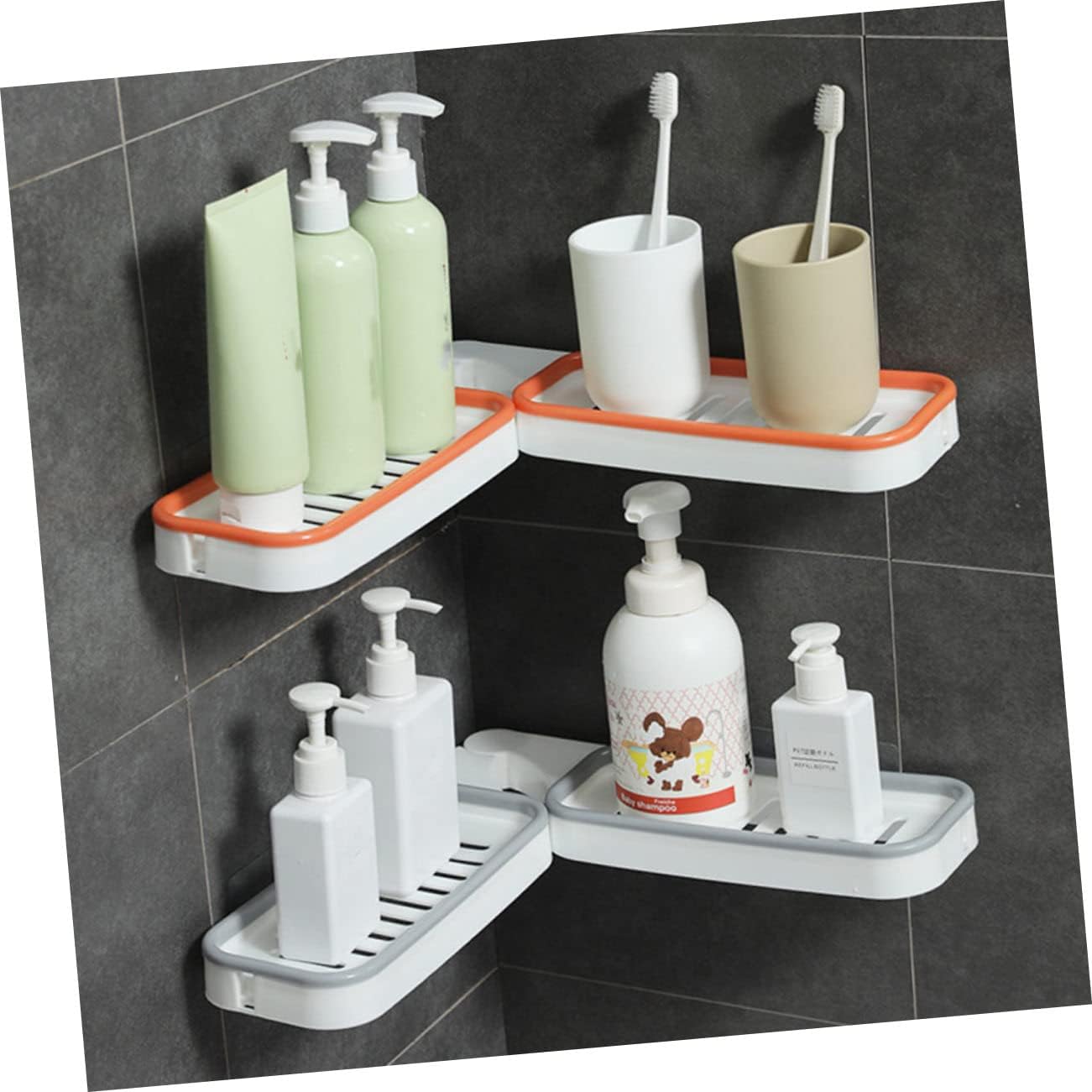 2pcs Wall Mounted Toiletry Holder Rotatable Storage Rack Grey