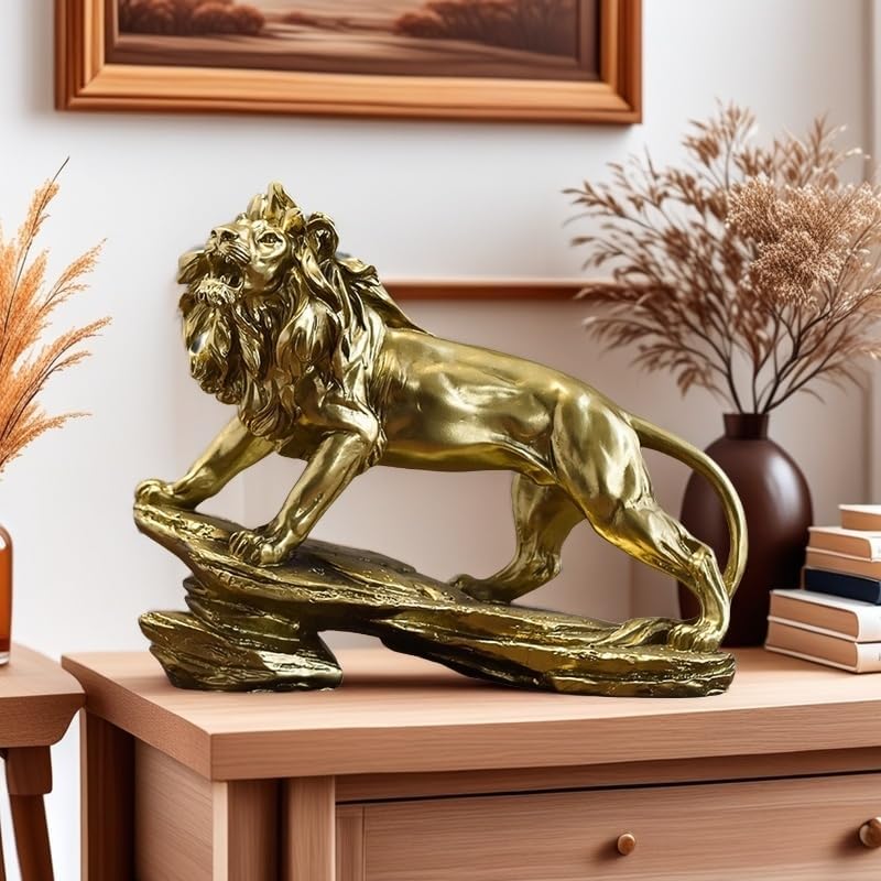JINGTIANCD Lion Statue Resin Figurine Gold Decor