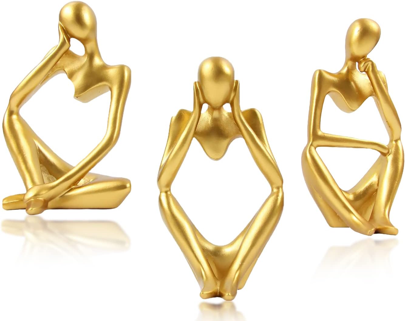 Gold Thinker Resin Statue 3Pcs Modern Art Decor