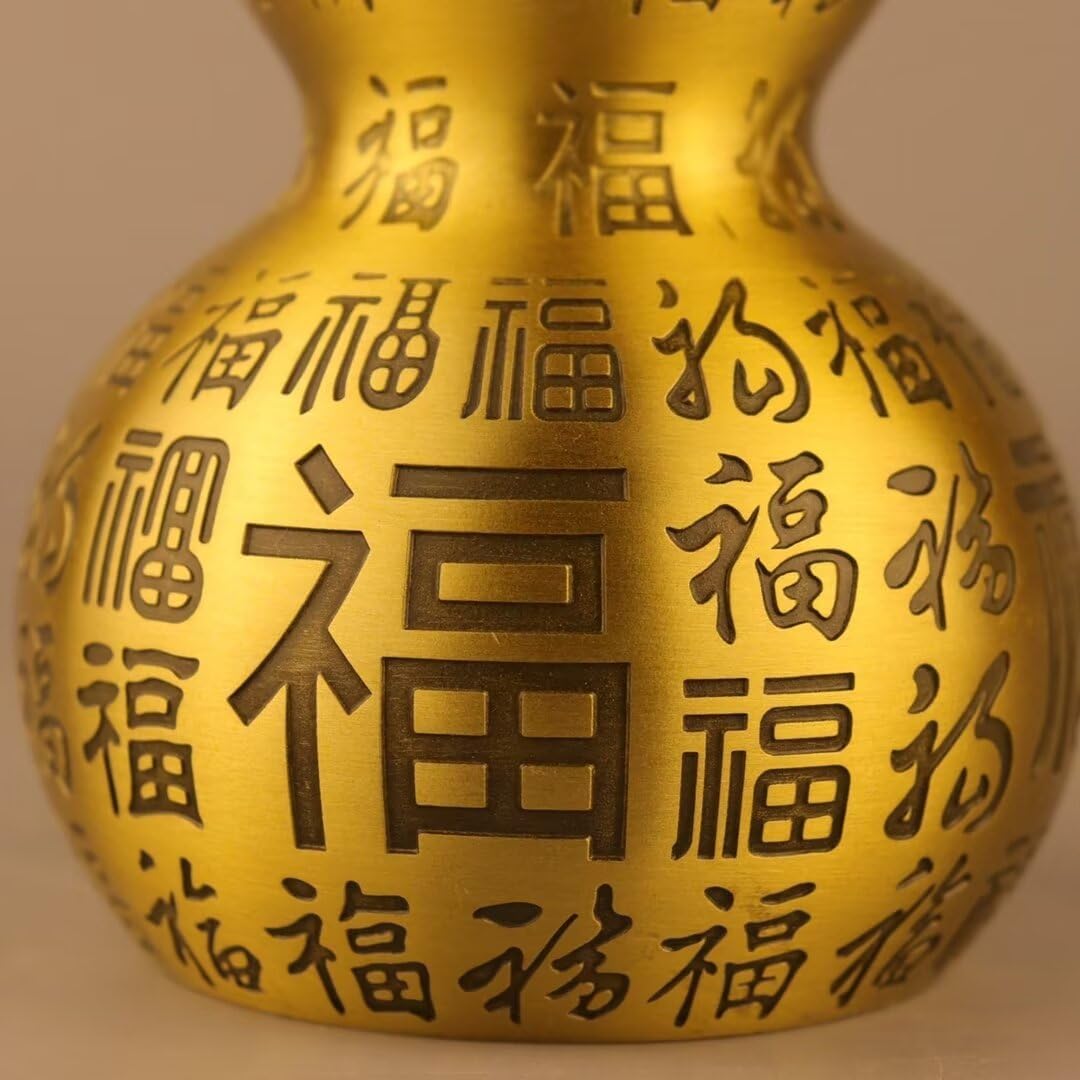 Chinese Gourd Feng Shui Charm Brass Sculpture Decor