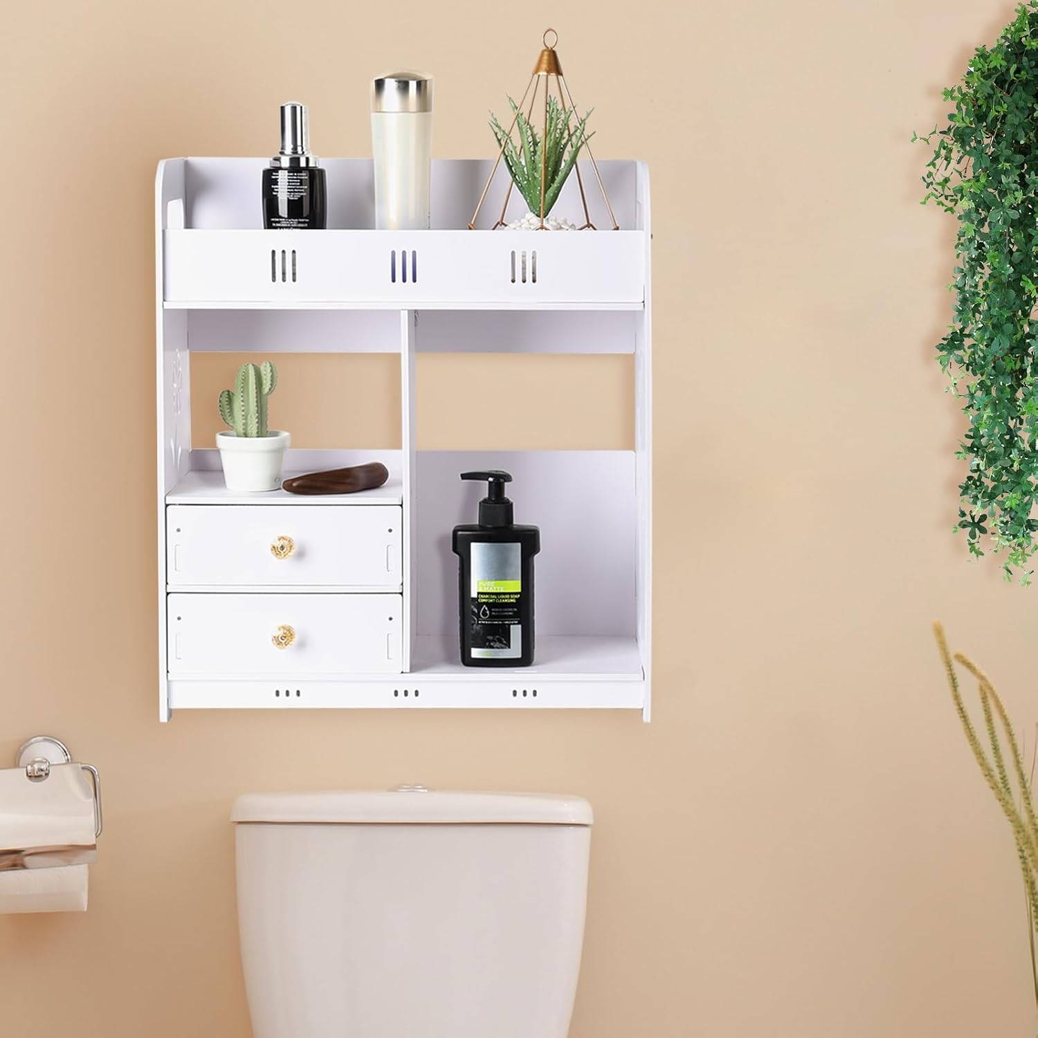Wall Cabinet with 2 Drawers - White Bathroom Organizer