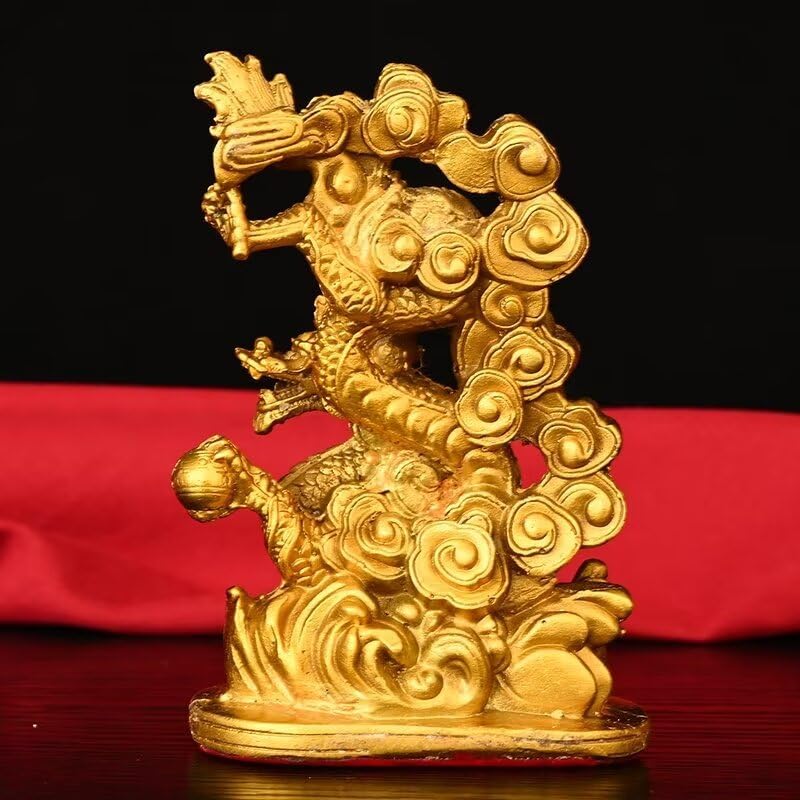 Chinese Brass Dragon Phoenix Lucky Statue Feng Shui Figurine Pair