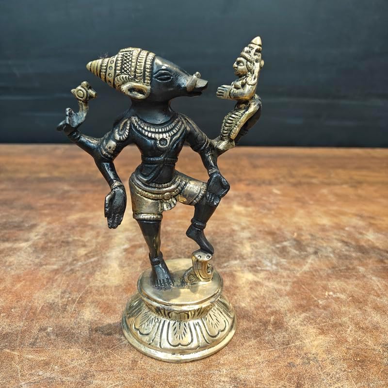Statuestudio Brass Vishnu Laxmi Statue 7 Inch