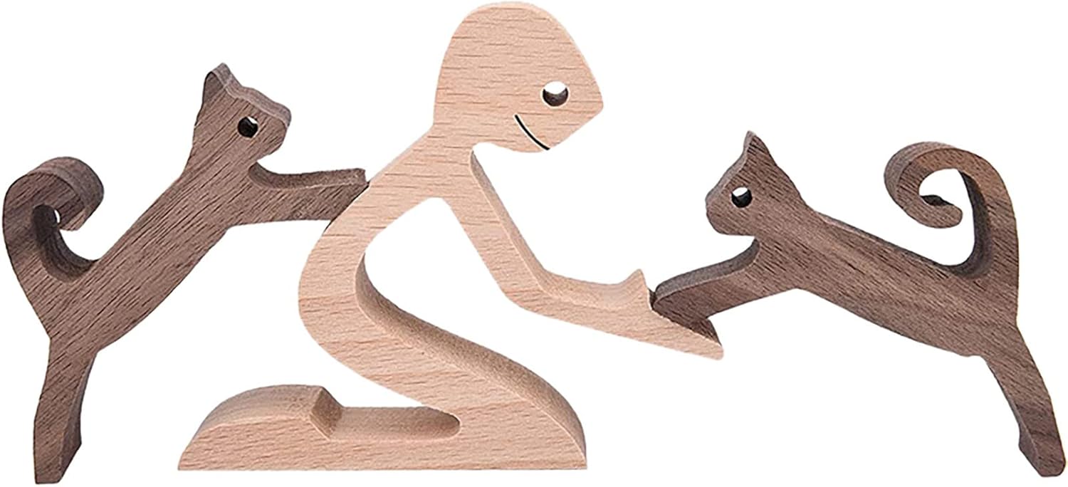 Nudsfuii Wooden Dog Cat Statue Sculpture Decor