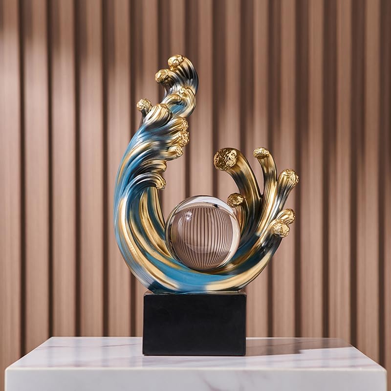 Modern Abstract Wave Decor Statue Blue Resin Art