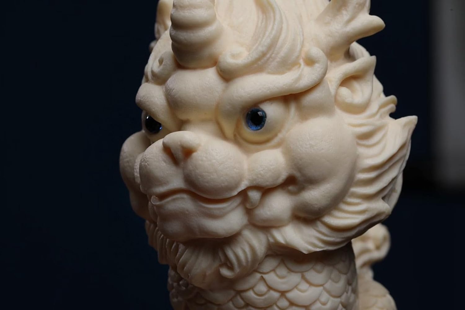 White Feng Shui Foo Dog Statue Ivory Fruit Finish Kylin Sculpture