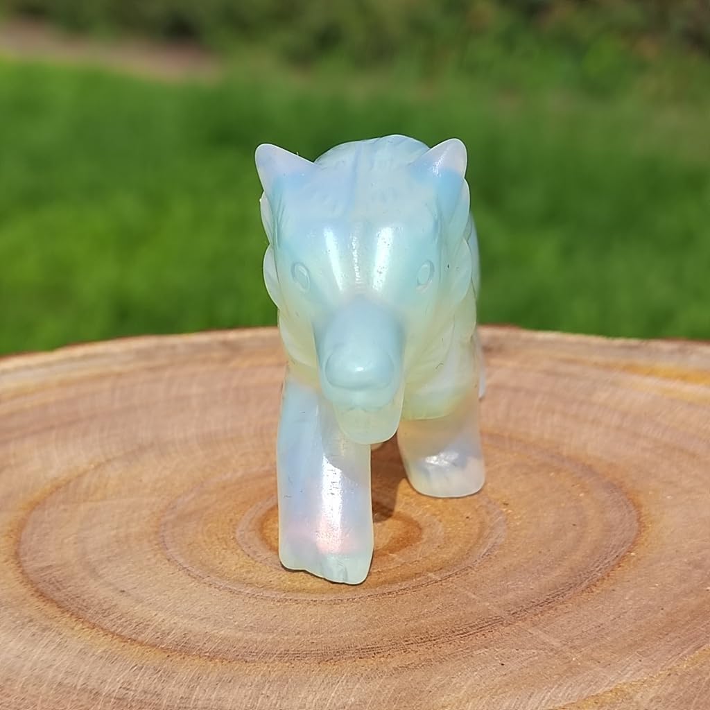 Opalite Wolf Figurine Decor Sculpture Hand Carved Stone Art