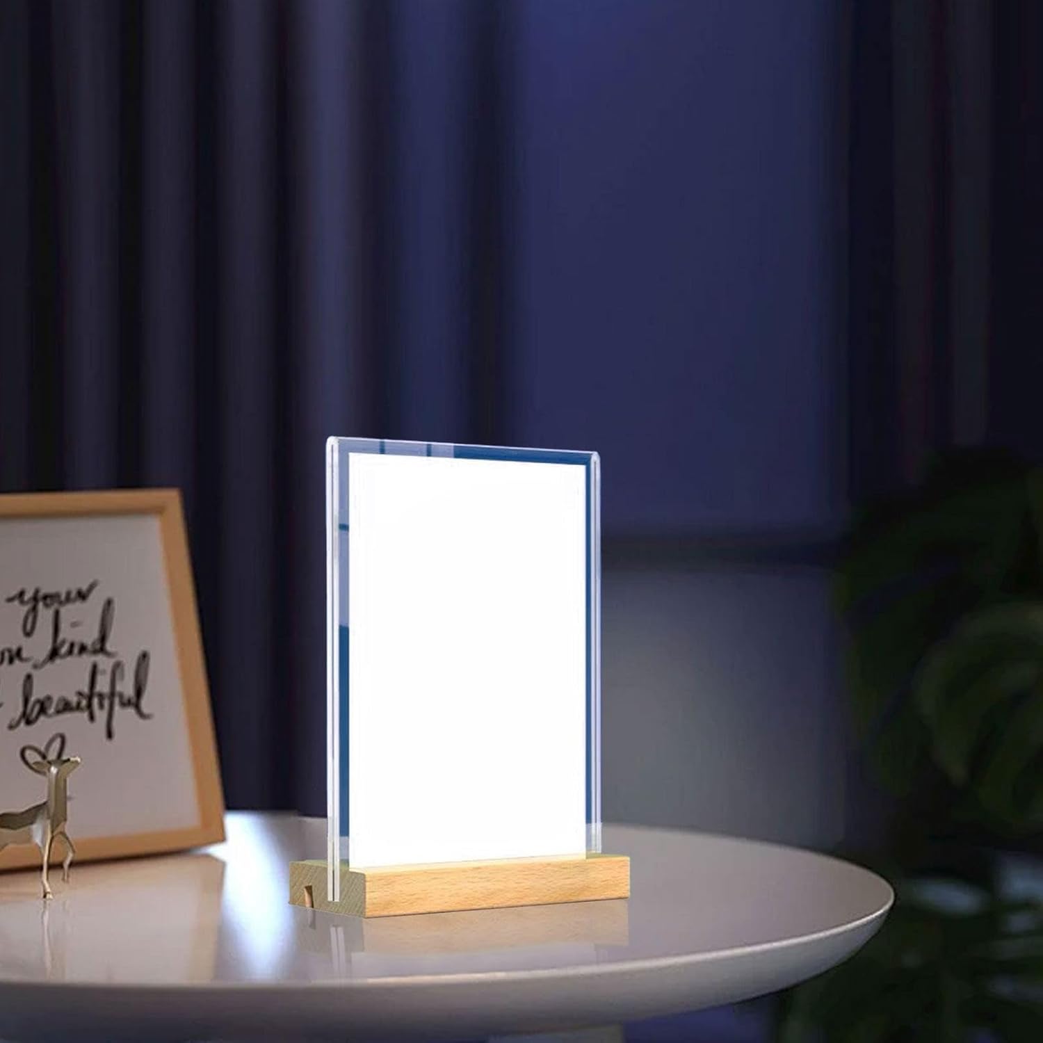 Acrylic Table Sign Menu Holder with Wood Base