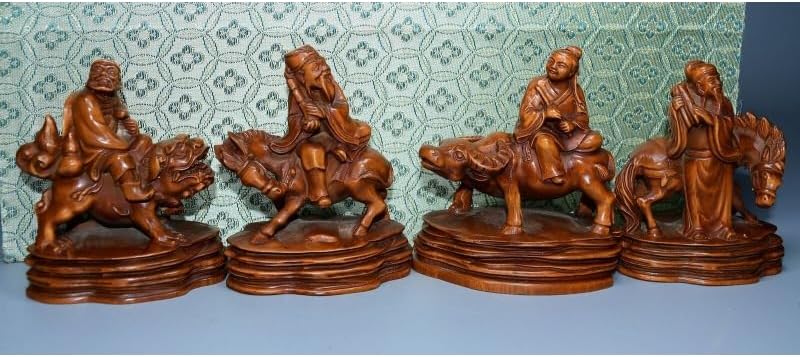 Handcrafted Boxwood Taoism Eight Immortals Meditating Statues Decor