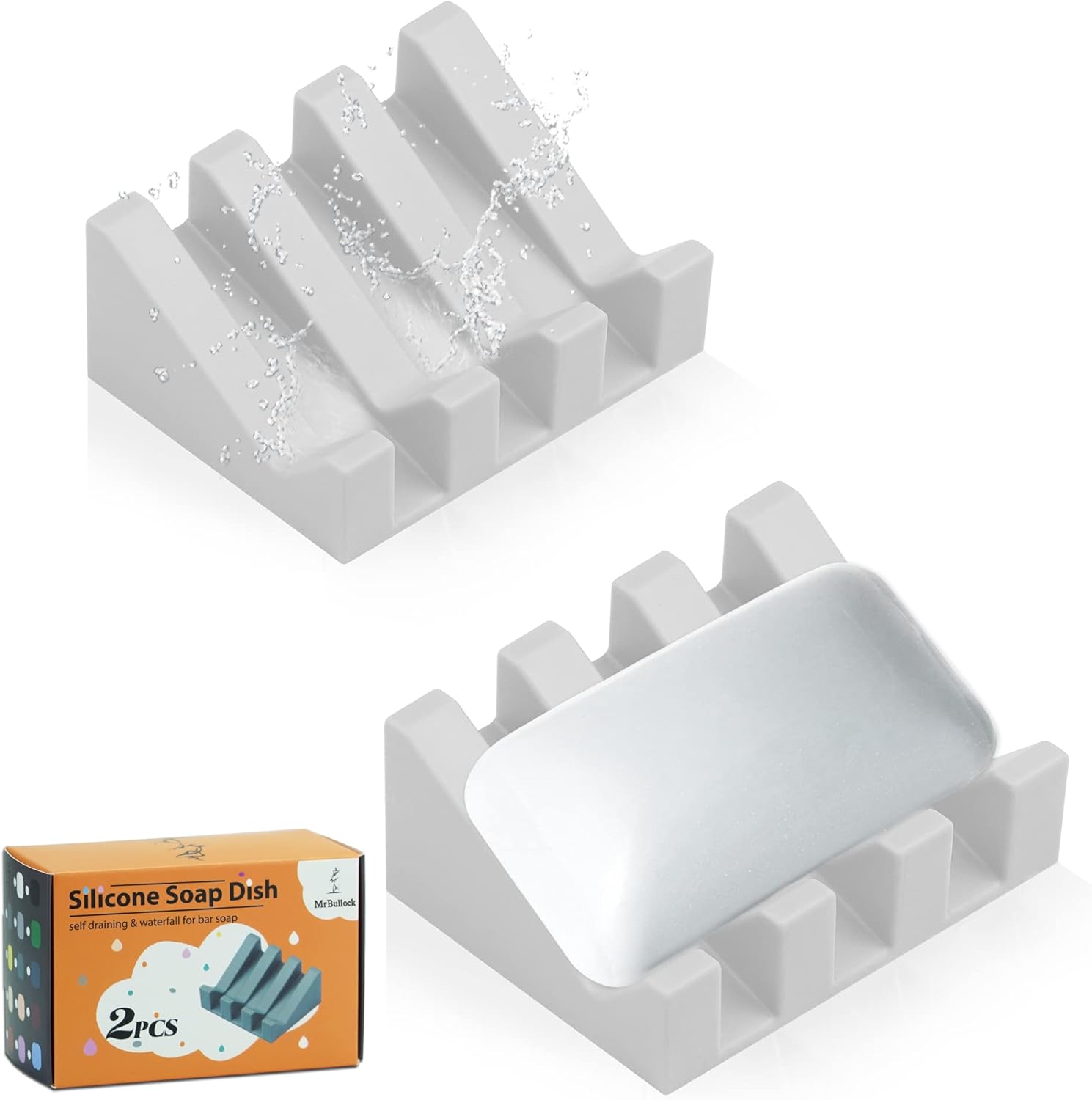 MRBULLOCK Silicone Soap Dish Light Grey 2-Pack