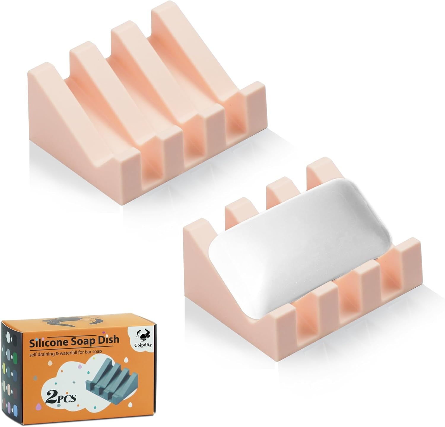 Coipdfty Silicone Soap Dish with Drainage 2 Pack Pink 1