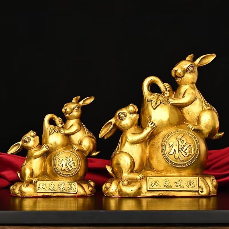 Julrybox Brass Rabbit Feng Shui Statue