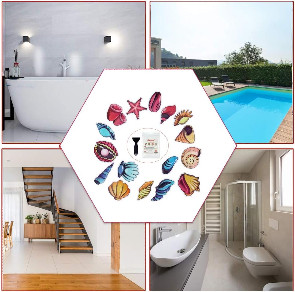 Secopad Non-Slip Bathtub Stickers 16 PCS Sea Shell Decal Treads