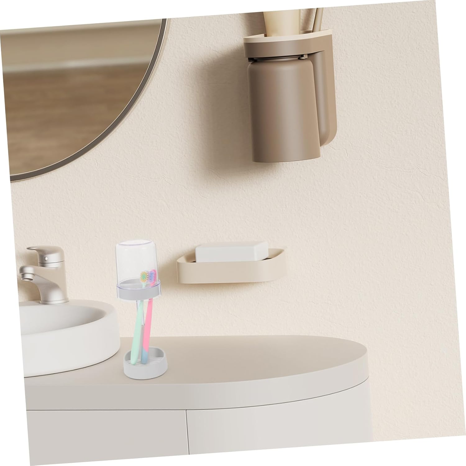 GLEAVI Modern Toothbrush Holder with Lid and Cup