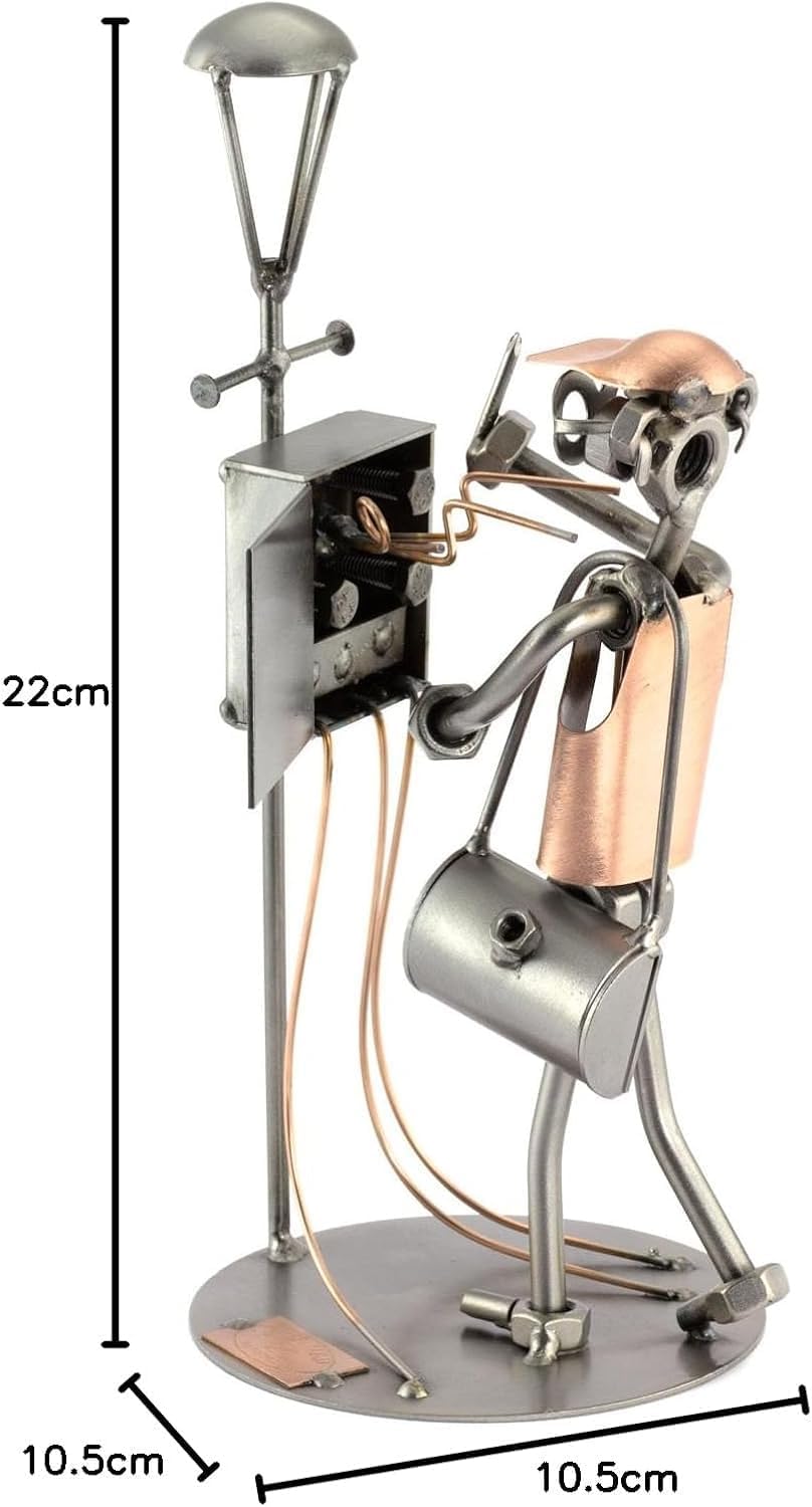 Electrician Sculpture Nuts and Bolts Metal Figurine Handmade in Germany
