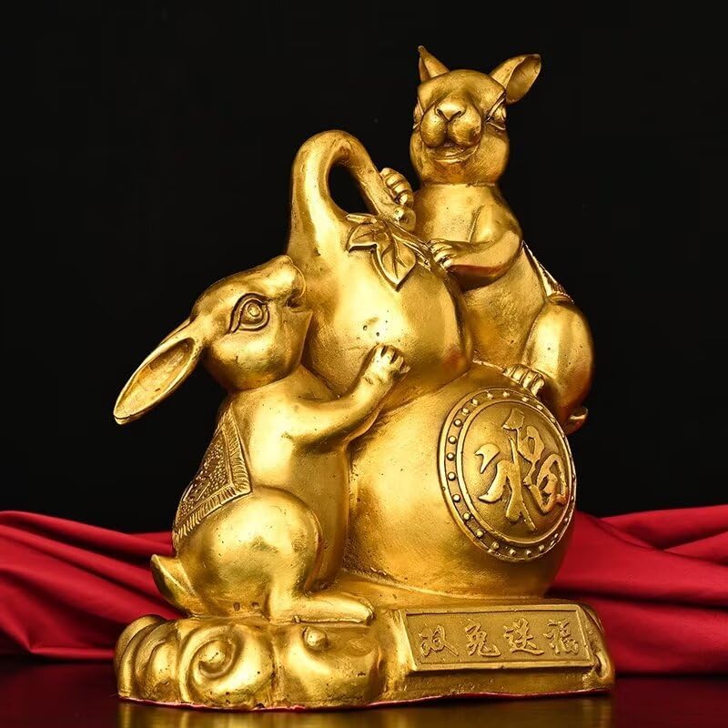 Julrybox Brass Rabbit Feng Shui Statue