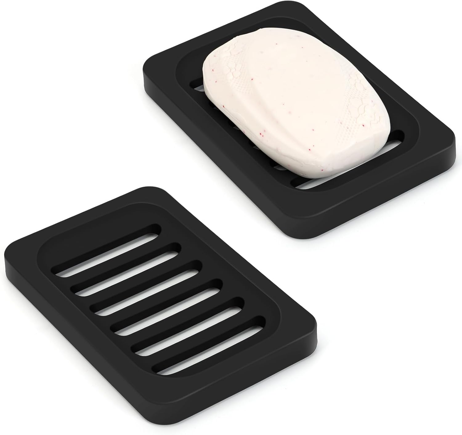 Topsky 2Pcs Silicone Soap Dish Holder Non-Slip Black Design