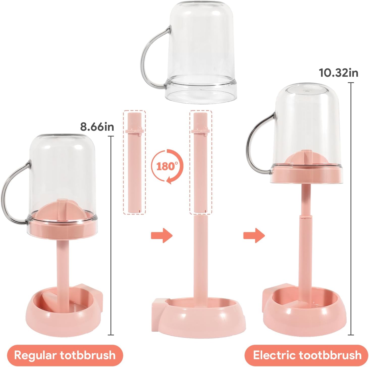 Pink Toothbrush Holder with Cup Cover 3 Slots