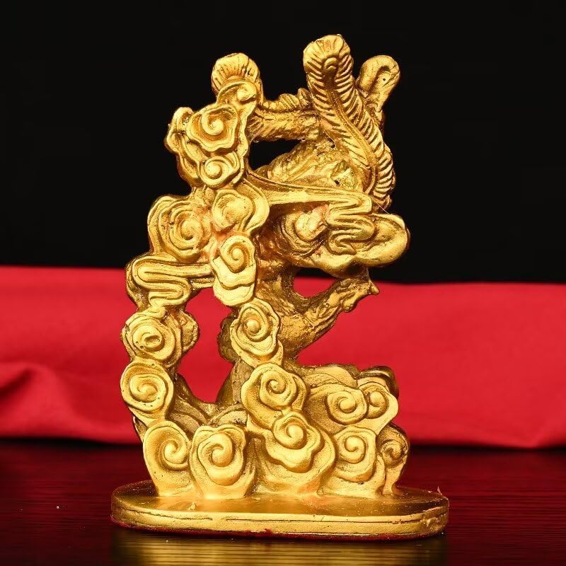 Chinese Brass Dragon Phoenix Lucky Statue Feng Shui Figurine Pair