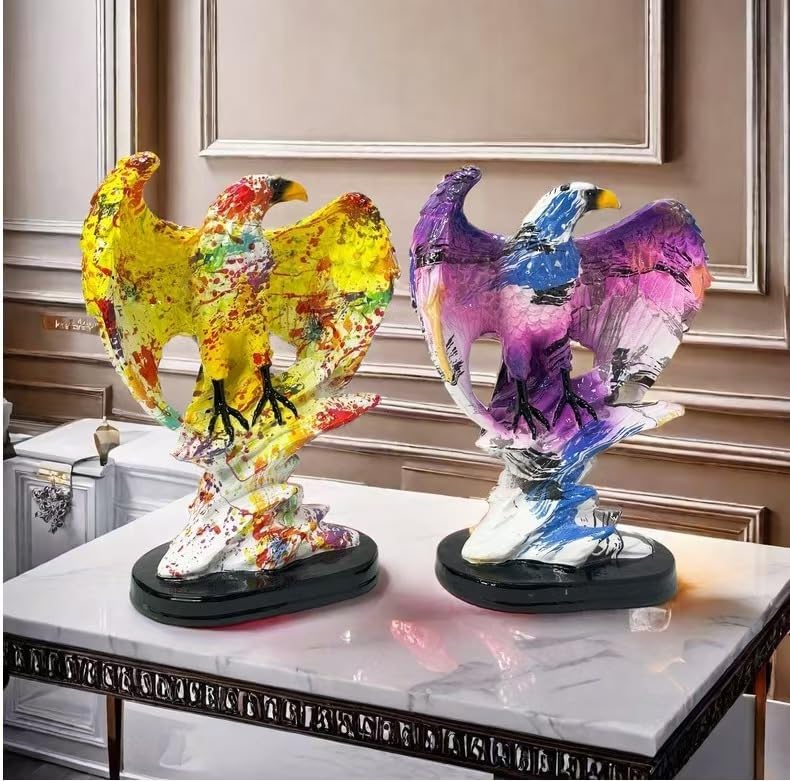 Purple Blue Resin Eagle Statue with Black Base