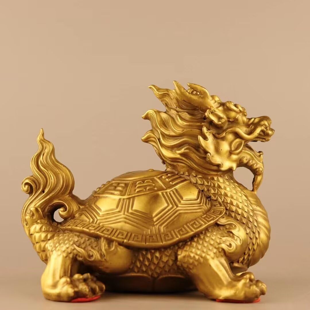Julrybox Copper Dragon Turtle Brass Feng Shui Statue