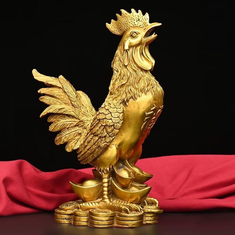 Julrybox Brass Chicken Feng Shui Statue Decor 1