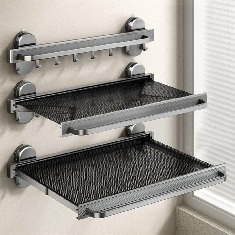 Extendable Suction Cup Towel Rack with Rod and Hooks