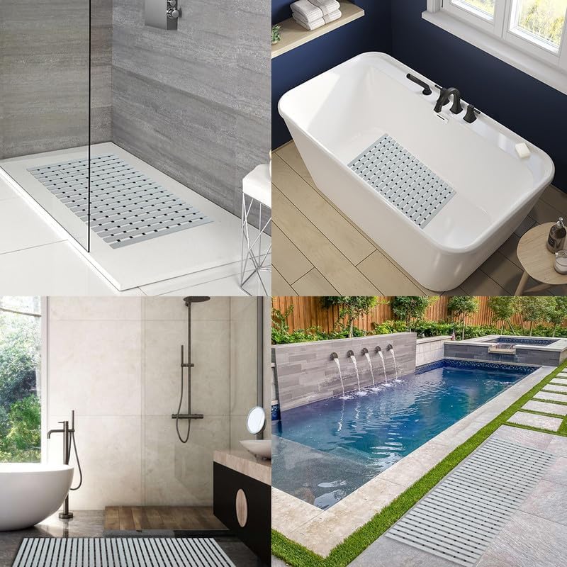 SUWUYUE Grey 17x26 Non-Slip Bath Mat with Drain Holes