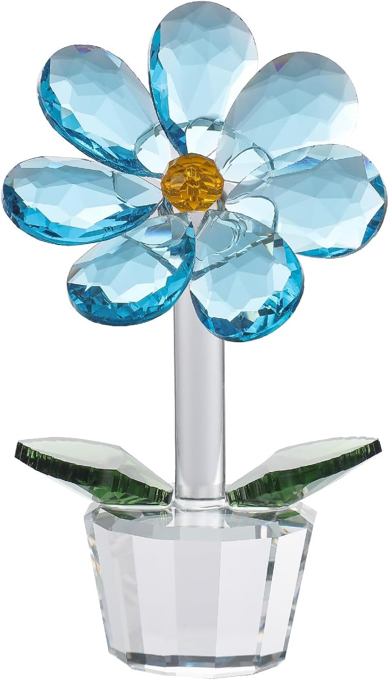 DLXK Crystal Flower Figurine Blue Faceted Glass Desk Decor 1