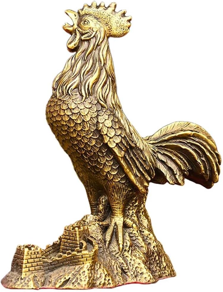 Julrybox Copper Rooster Statue Zodiac Home Decoration
