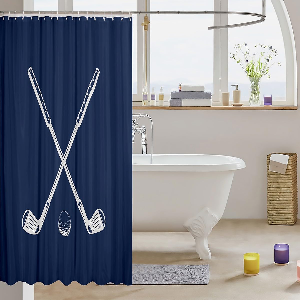 Erosebridal Golf Theme Shower Curtain Set 72x72 Navy Blue White