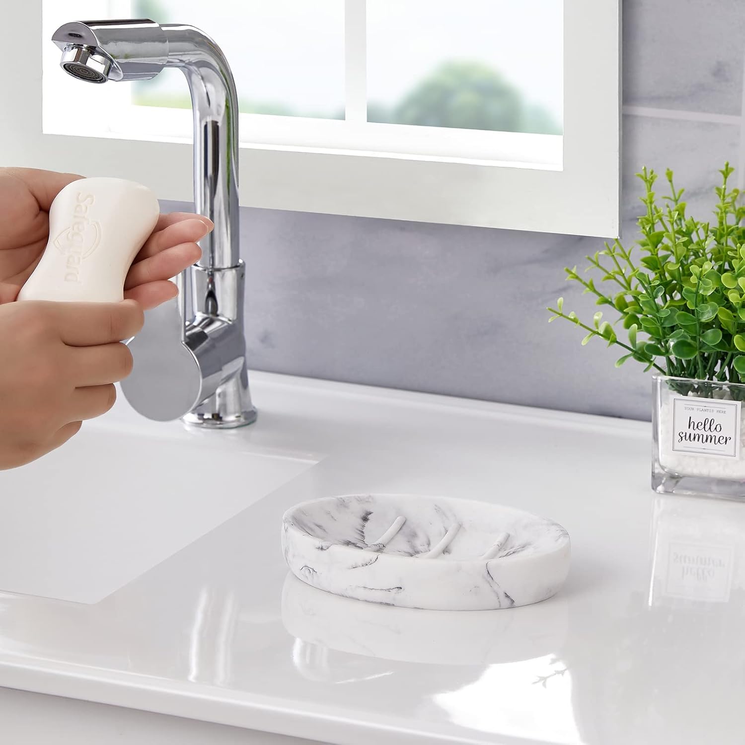 INIUNIK Marble Look Soap Dish - Bar Soap Holder for Shower Kitchen Sink