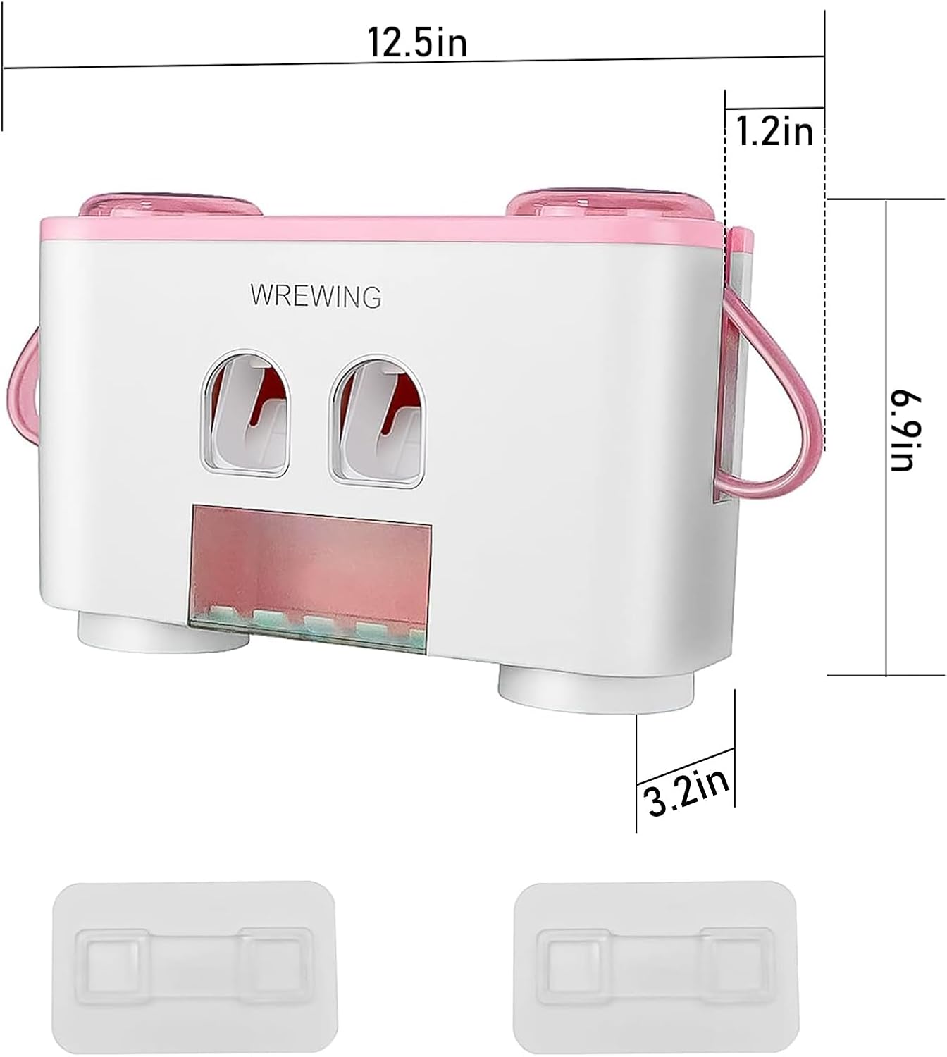WREWING Toothbrush Holder with 4 Slots and 2 Squeezers Pink