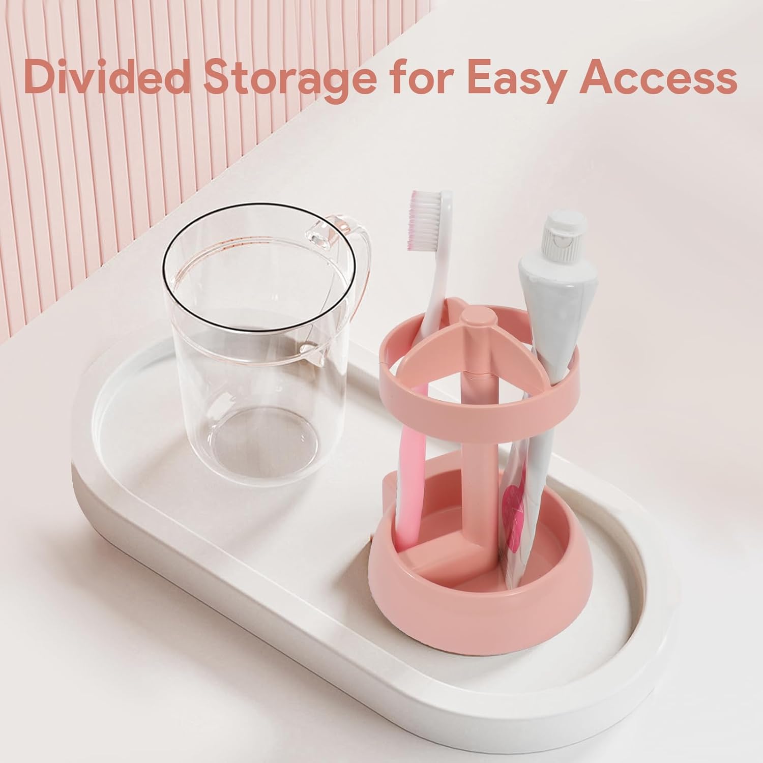 Pink Toothbrush Holder with Cup Cover 3 Slots