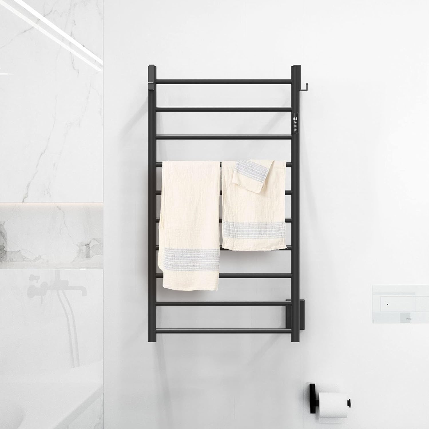 PBhusri 10-Bar Heated Towel Rack with Timer and LED Indicator