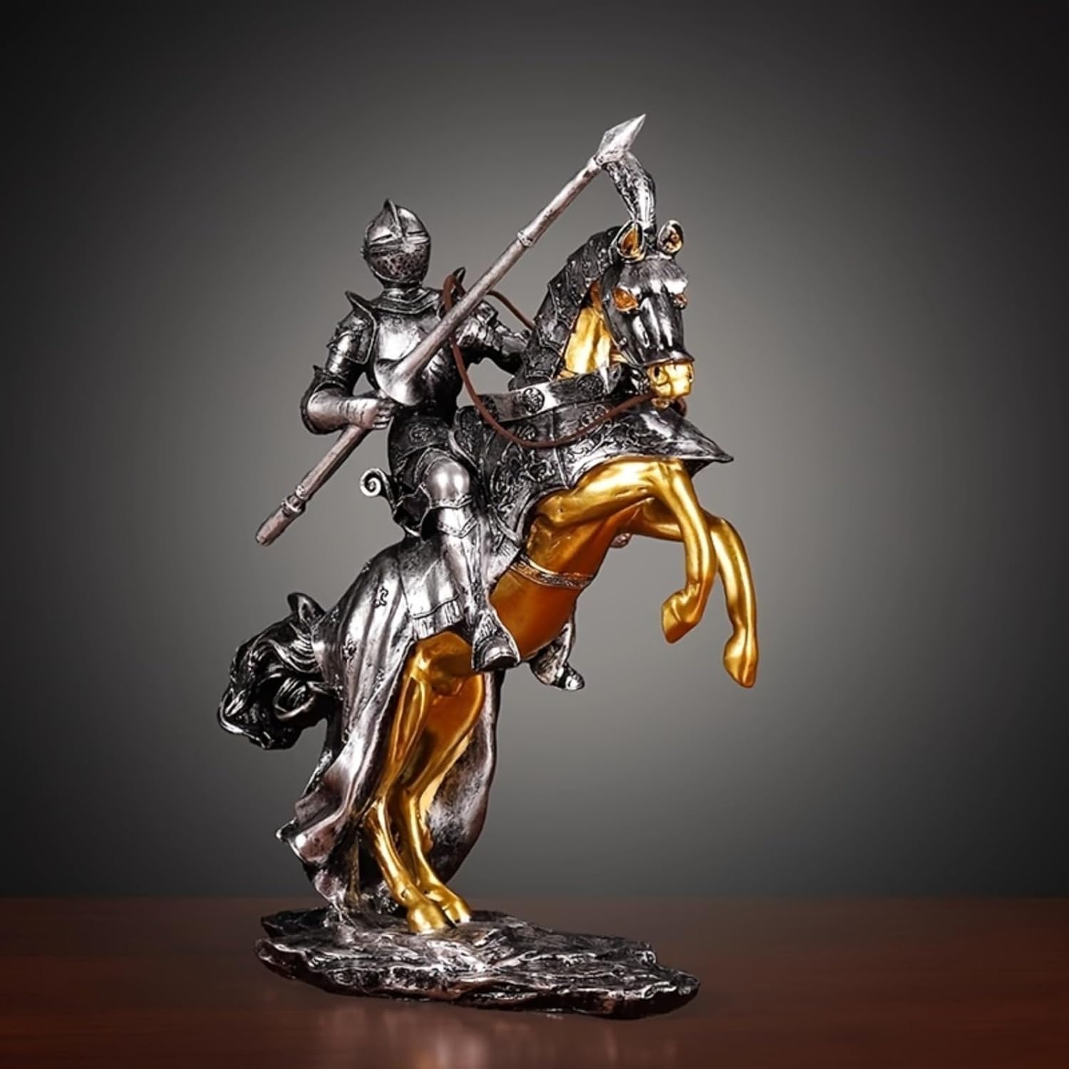 Knightly Resin Figurine - Medieval Horse and Knight Sculpture
