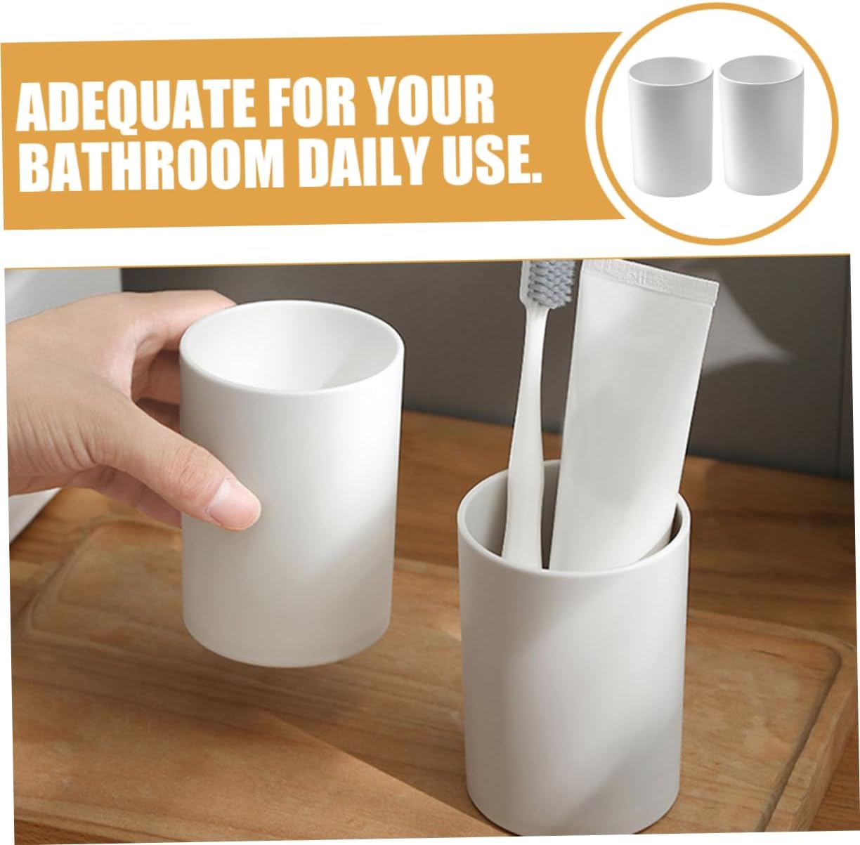 FONDOTIN 2pcs Solid PP White Bathroom Toothbrush Tumbler