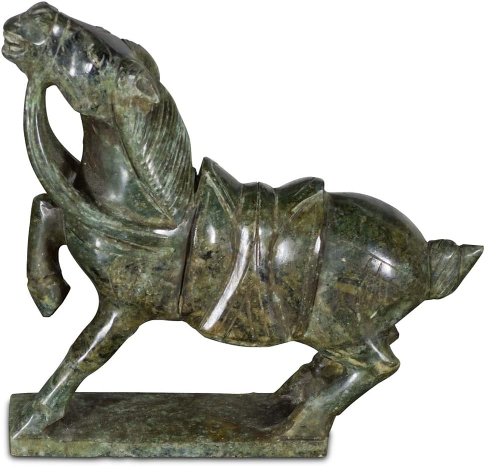 ChinaFurnitureOnline Dark Green Jade Warrior Horse Statue