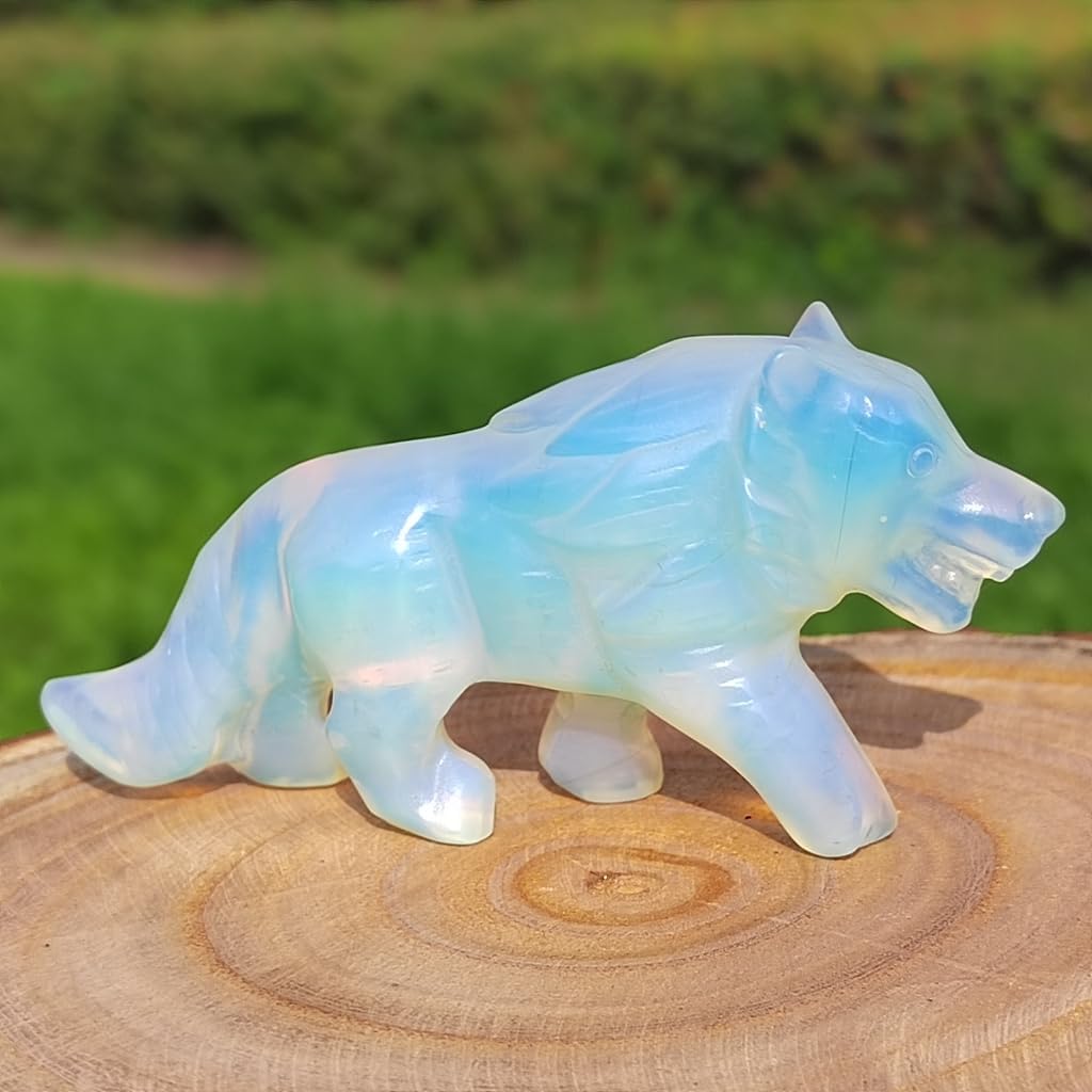 Opalite Wolf Figurine Decor Sculpture Hand Carved Stone Art
