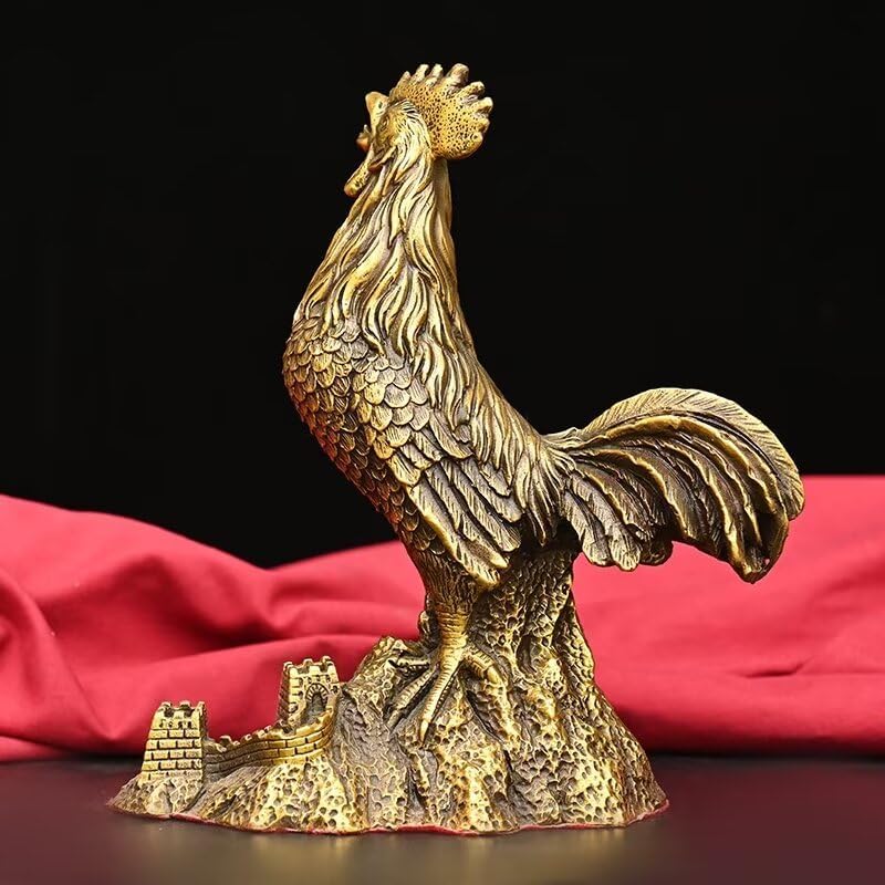 Julrybox Copper Rooster Statue Zodiac Home Decoration