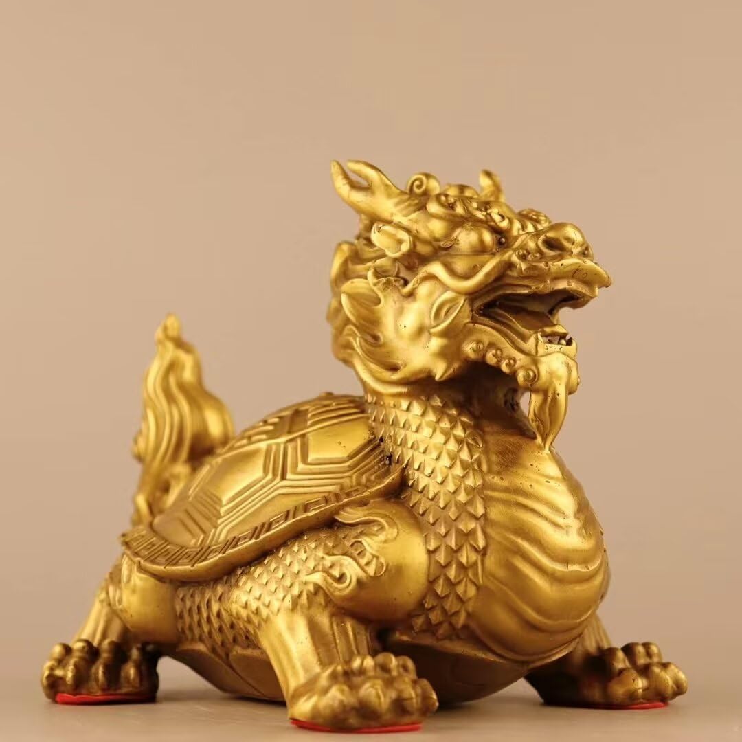 Julrybox Copper Dragon Turtle Brass Feng Shui Statue