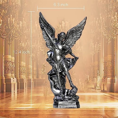 125in St Michael Statue Religious Sculpture Silver Bronze Resin