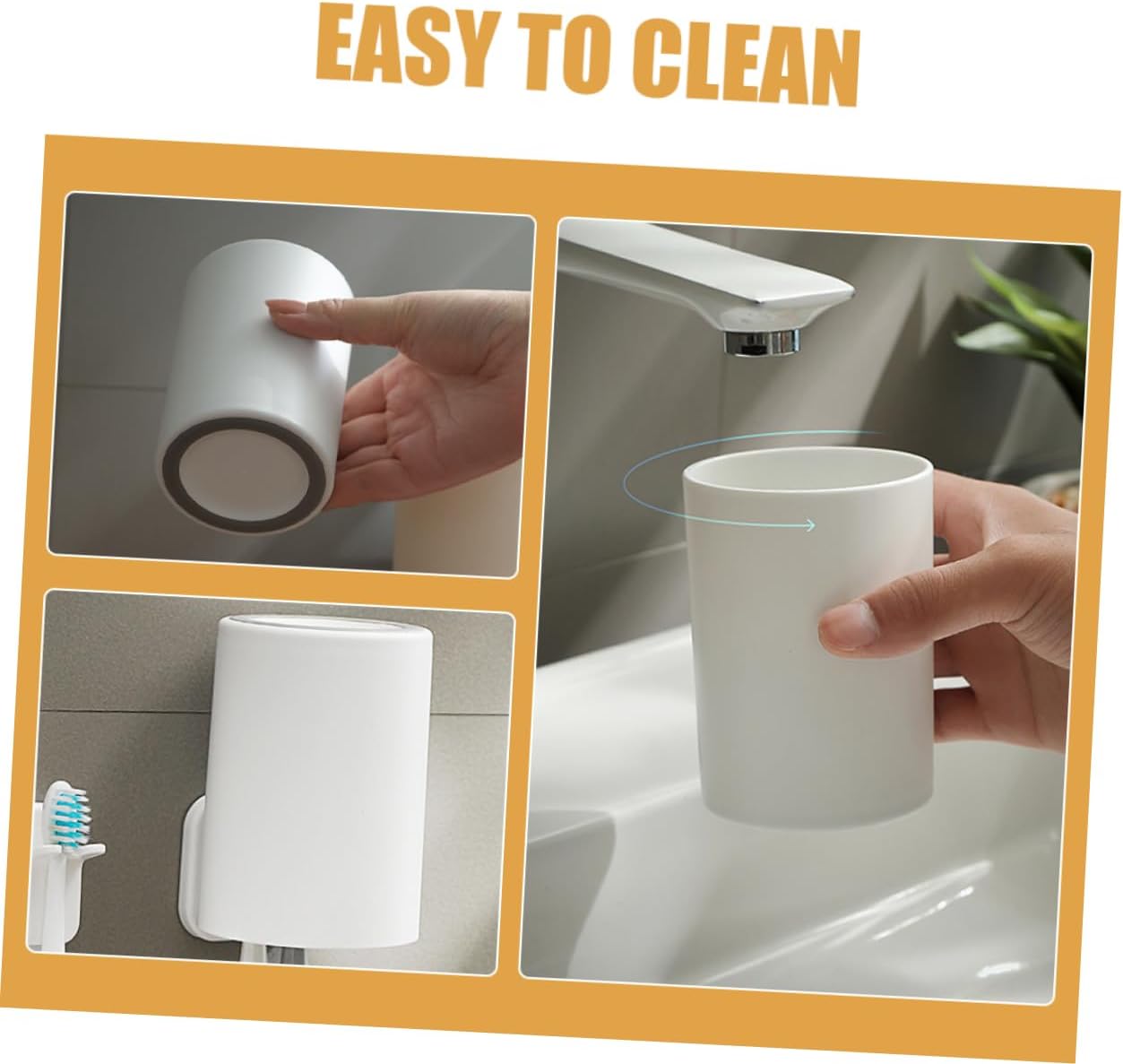 FONDOTIN 2pcs Solid PP White Bathroom Toothbrush Tumbler