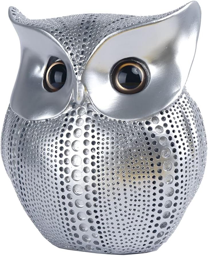 YIKESSHU Owl Statue Home Decor Luxury Silver Resin Sculpture