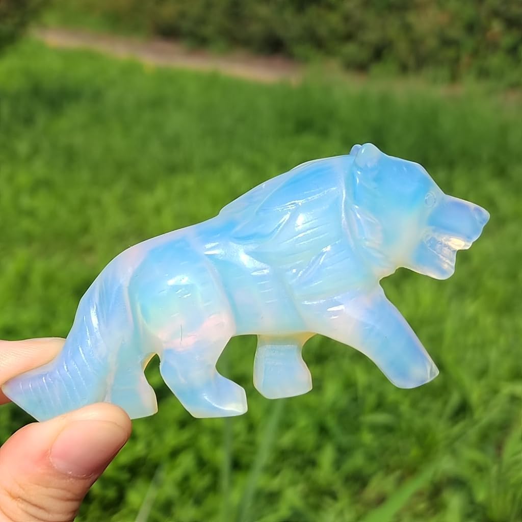 Opalite Wolf Figurine Decor Sculpture Hand Carved Stone Art