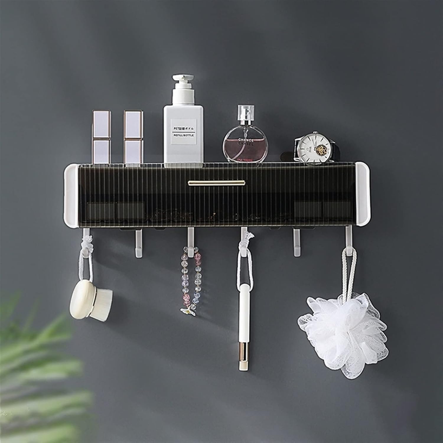 XUNTING Wall Hook with Drawer Storage Rack for Bathroom